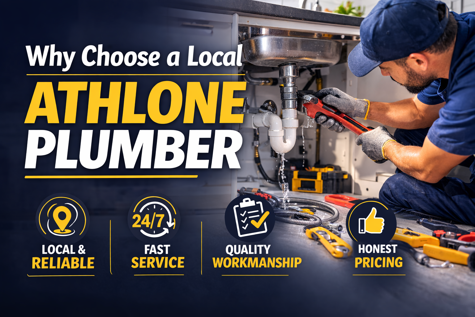 Local plumber working on plumbing repairs in Athlone home